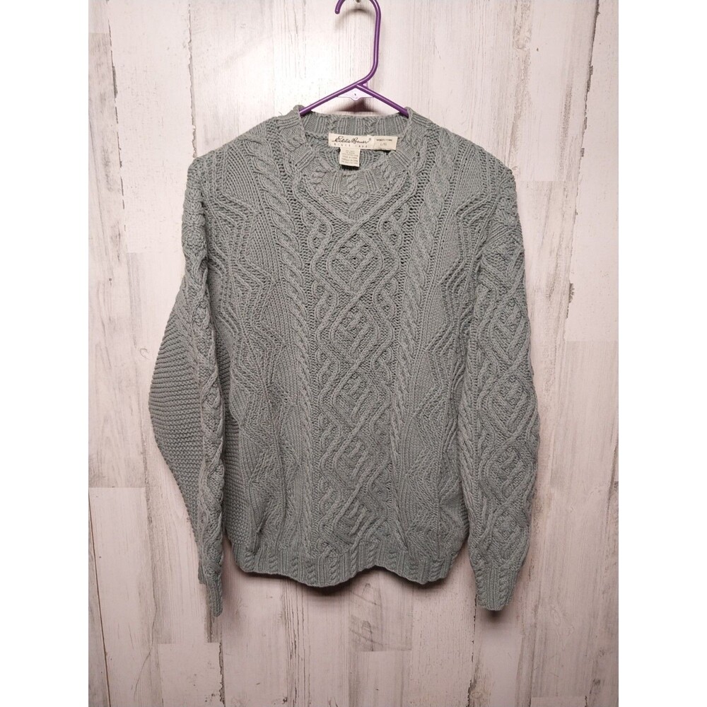 Eddie Bauer Women's Large Green Cable Knit Cotton Sweater